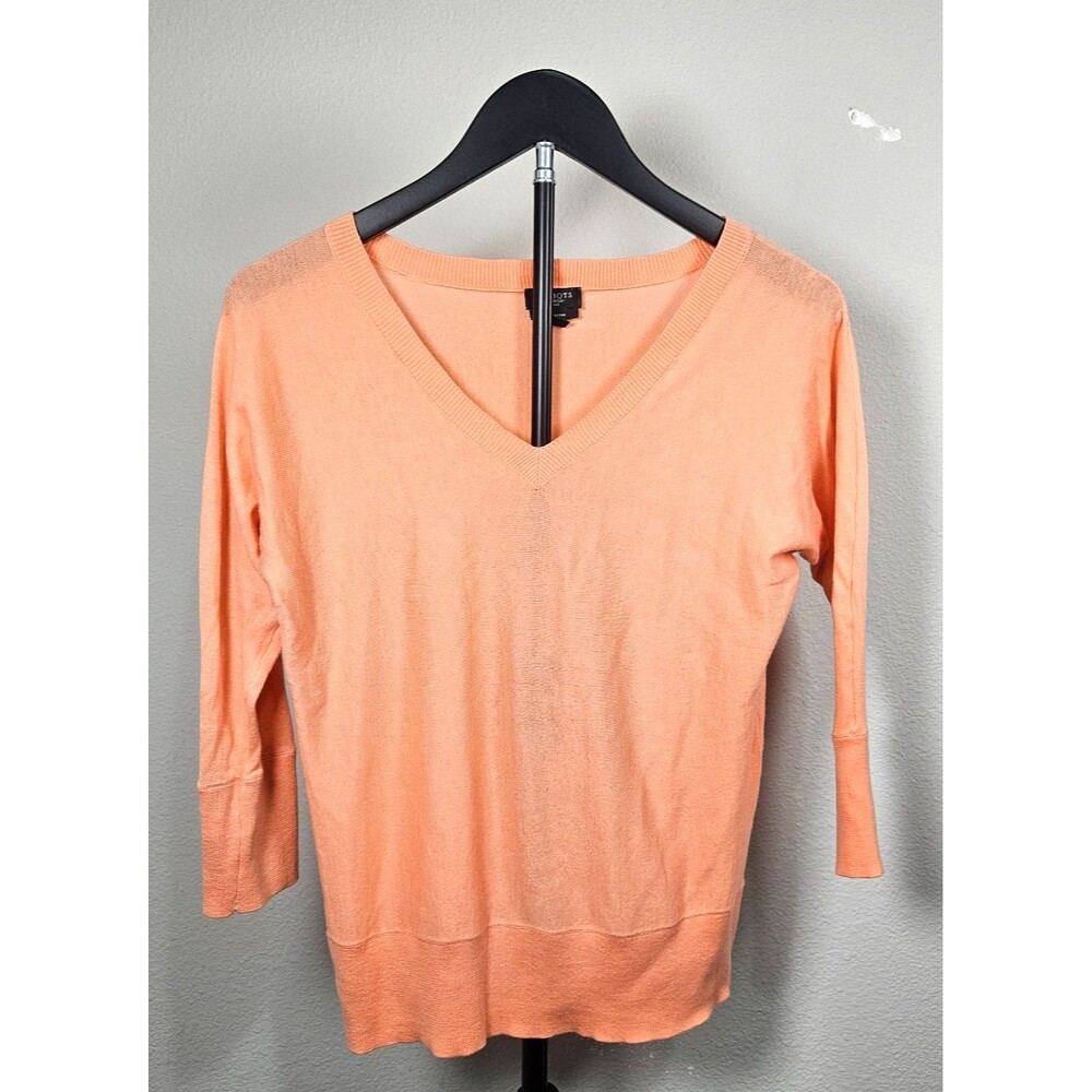 Talbots Petites P Pima Cotton Sweater Peach V Neck 3/4 Sleeve Lightweight Top‎
